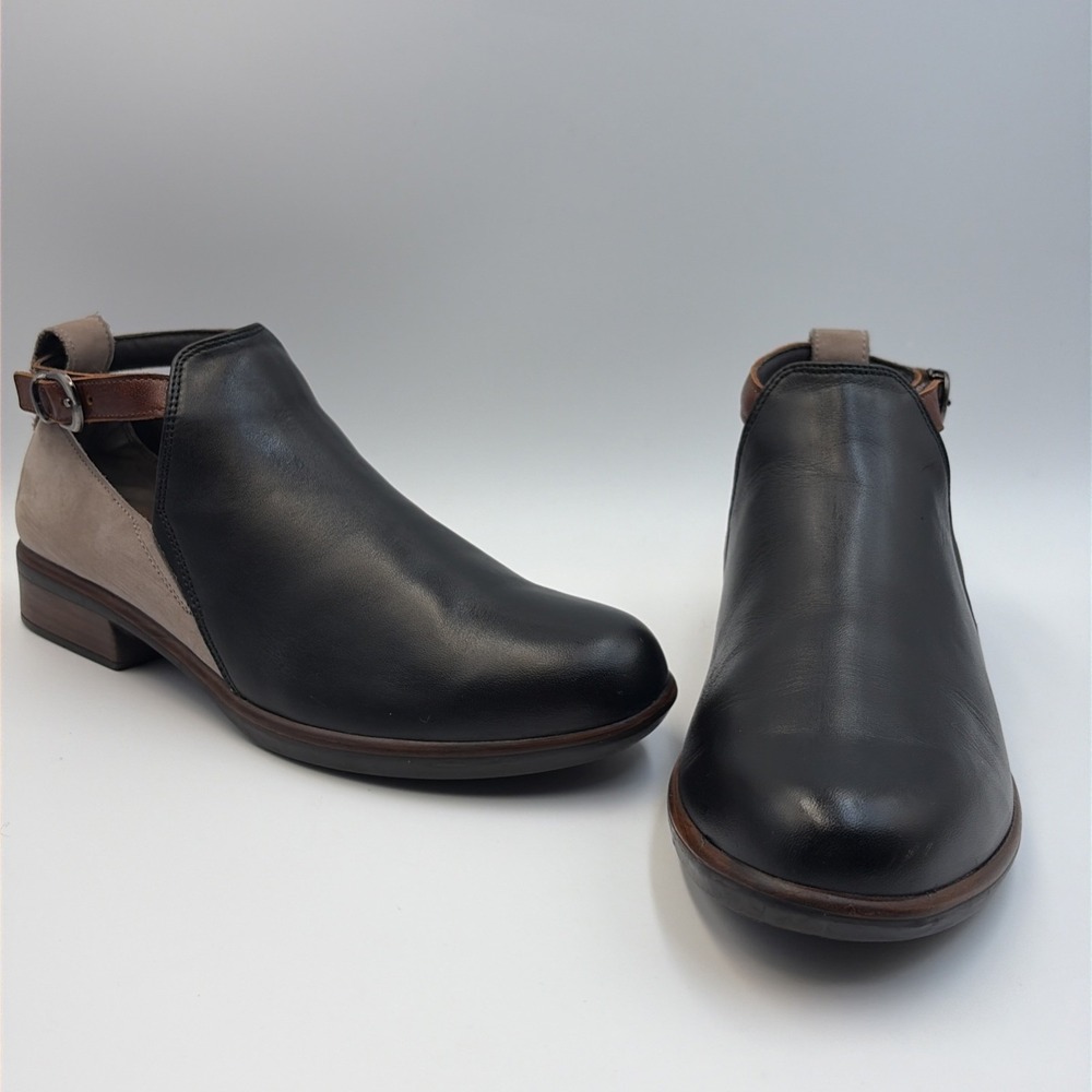 Naot Kamsin Leather Ankle Strap Booties Women's EU38 US7 Black Raven/Stone Brown - Picture 9 of 14